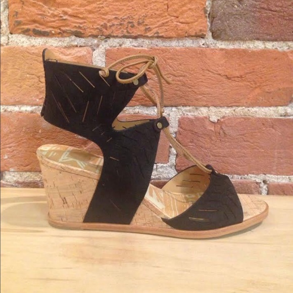 Black Nubuck Leather Cork Lace Up Wedge Sandal - Picture 4 of 4